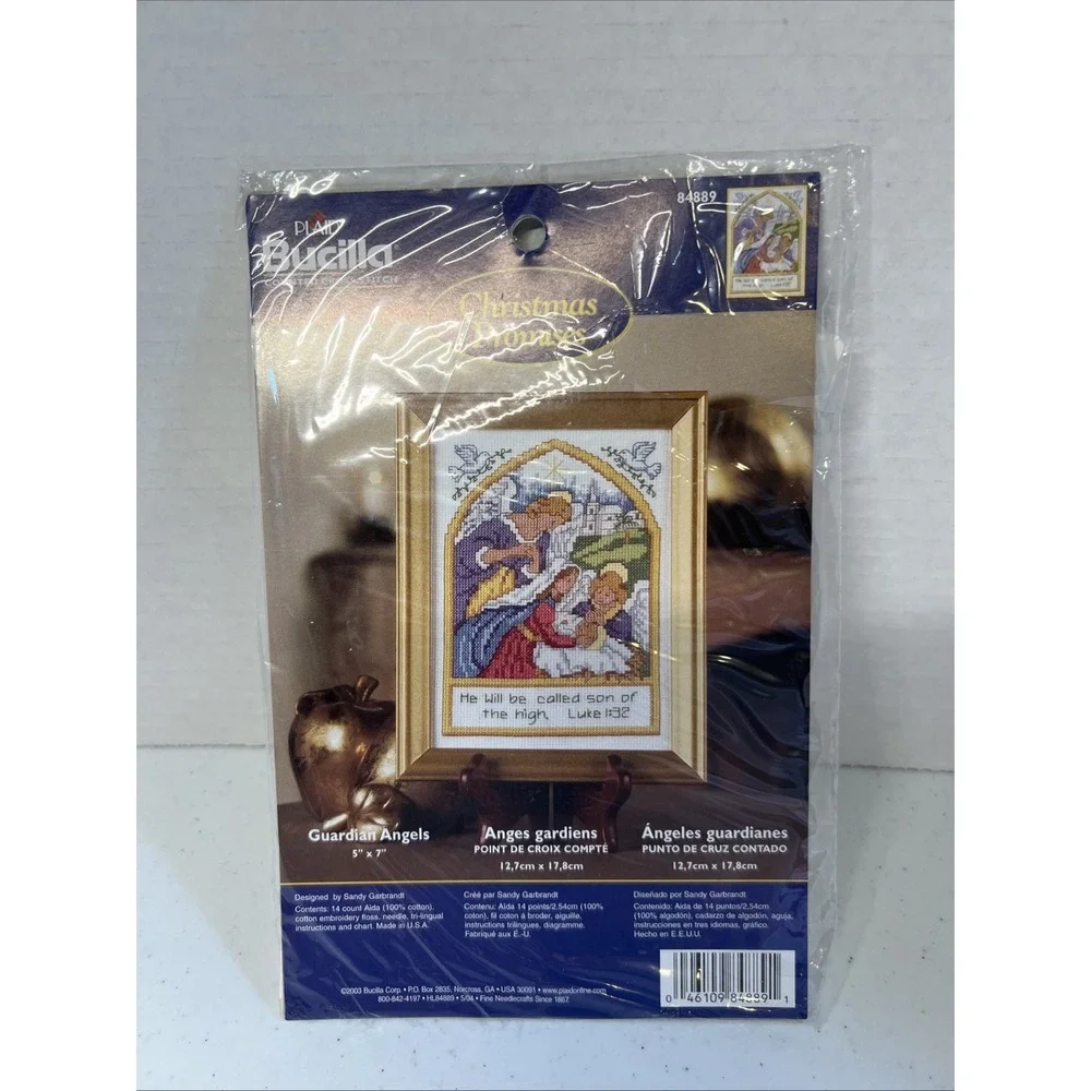 Bucilla Plaid CHRISTMAS PROMISES Counted Cross Stitch Kit GUARDIAN ANGELS #84889